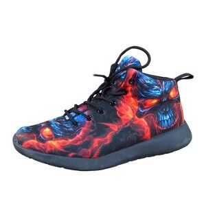 Unbranded Skull Fire Graphic Mens High Top Sneakers Size 41 Streetwear Red Blue